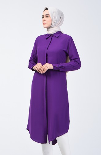 Hidden Buttoned Long Tunic 3010-07 Purple 3010-07