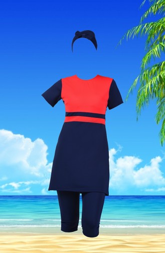 Short Sleeve Pool Swimsuit 0118-15 Red Navy Blue 0118-15