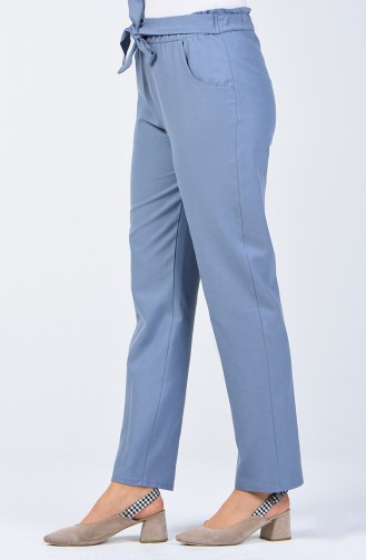 Frill Detailed Belted Trousers 1365PNT-01 Indigo 1365PNT-01