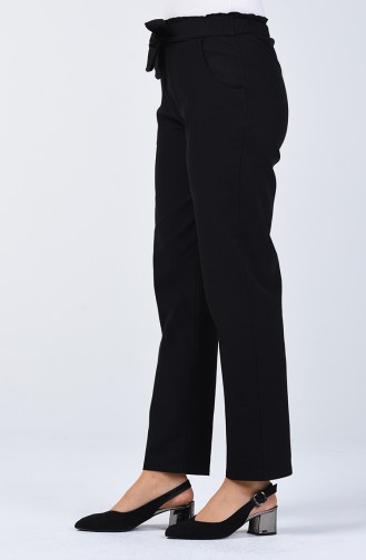 Frill Detailed Belted Trousers 1365PNT-02 Black 1365PNT-02
