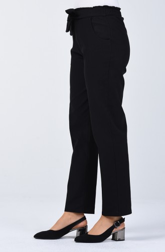 Pantalon à Ceinture Détail Froufrous 1365PNT-02 Noir 1365PNT-02