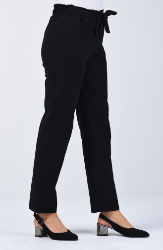 Frill Detailed Belted Trousers 1365PNT-02 Black 1365PNT-02