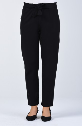 Pantalon à Ceinture Détail Froufrous 1365PNT-02 Noir 1365PNT-02