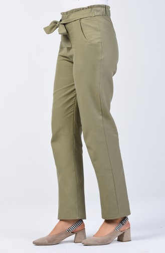 Frill Detailed Belted Trousers 1365PNT-05 Khaki Green 1365PNT-05
