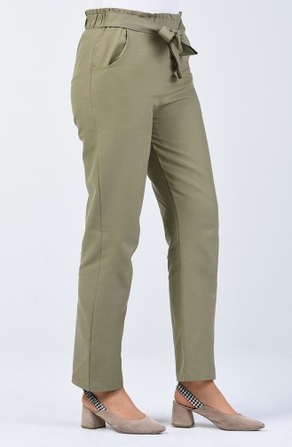 Frill Detailed Belted Trousers 1365PNT-05 Khaki Green 1365PNT-05