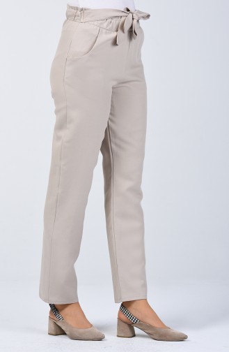 Frill Detailed Belted Trousers 1365PNT-06 Stone 1365PNT-06