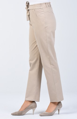 Frill Detailed Belted Trousers 1365PNT-08 Mink 1365PNT-08
