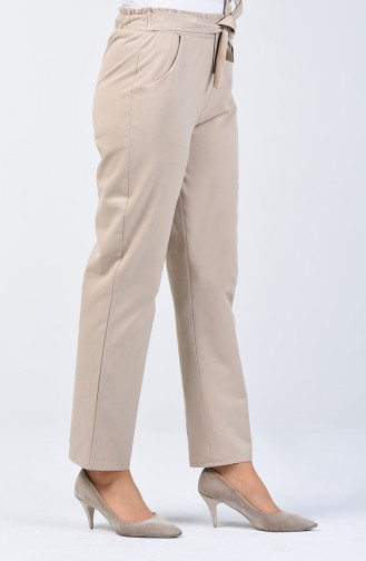 Frill Detailed Belted Trousers 1365PNT-08 Mink 1365PNT-08