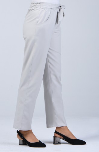 Frill Detailed Belted Trousers 1365PNT-09 Grey 1365PNT-09