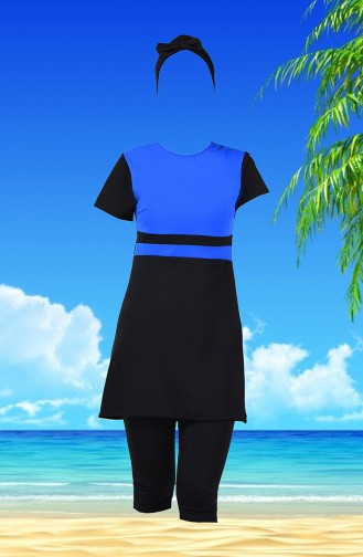 Short Sleeve Pool Swimsuit 0118-14 Black Saxe Blue 0118-14