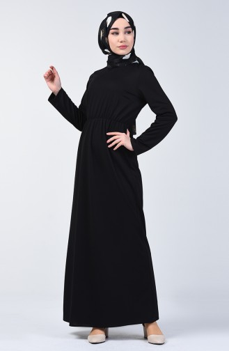 Elastische Taille Kleid 2025-01 Schwarz 2025-01