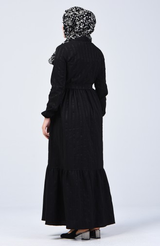Long Button Belted Dress 0014-01 Black 0014-01