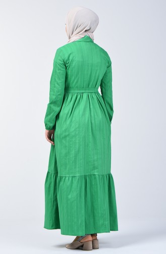 فستان طويل بأزرار وحزام أخضر 0014A-01