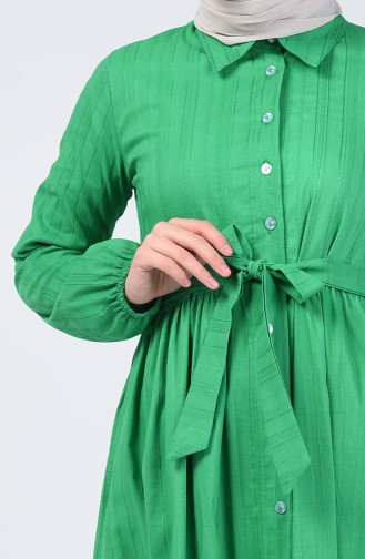 Boydan Düğmeli Kuşaklı Elbise 0014A-01 Yeşil