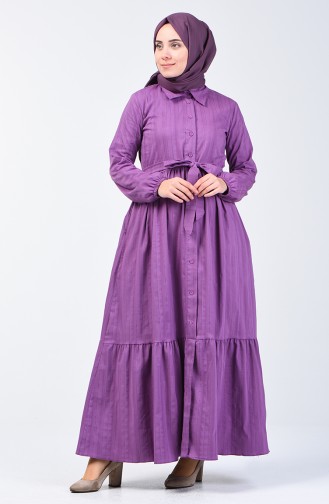 Robe Boutonnée Avec Ceinture 0014A-03 Lilas Foncé 0014A-03