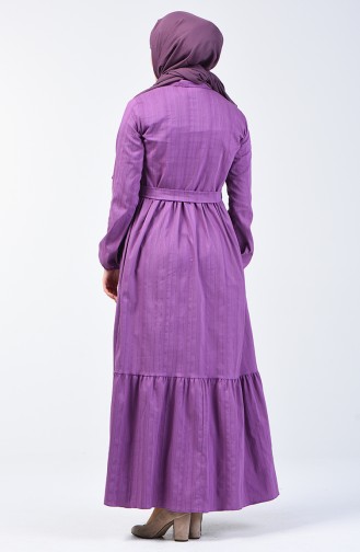 Robe Boutonnée Avec Ceinture 0014A-03 Lilas Foncé 0014A-03