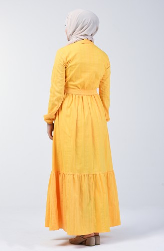 Boydan Düğmeli Kuşaklı Elbise 0014A-04 Sarı 0014A-04