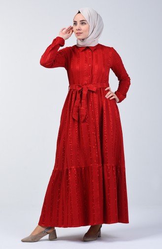 Geknöpftes Kleid mit Band 0014C-01 Rot 0014C-01