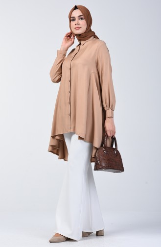 Buttoned Asymmetric Tunic 6640-03 Mink 6640-03