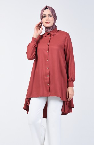 Buttoned Asymmetric Tunic 6640-05 Brick Red 6640-05