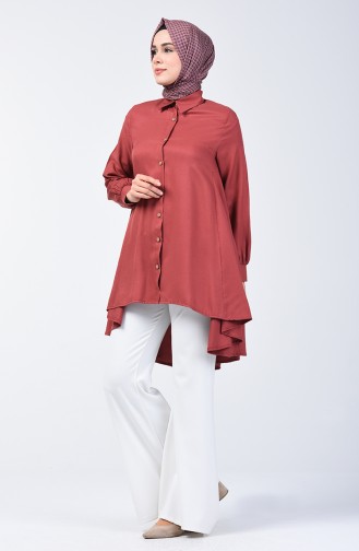 Buttoned Asymmetric Tunic 6640-05 Brick Red 6640-05