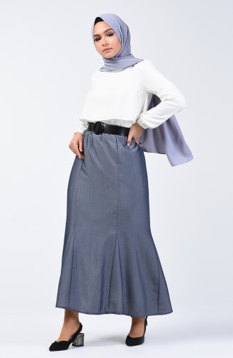 Elastic Waist Skirt 1048-02 Navy Blue 1048-02