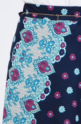 Elastic Waist Patterned Skirt 1067-01 Navy Blue 1067-01