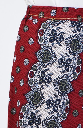 تنورة منقوشة بخصر مطاطي أحمر كلاريت 1067-03