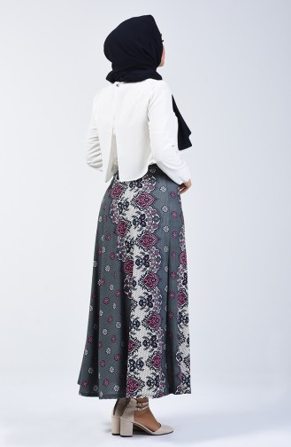Elastic Waist Patterned Skirt 1067-04 Stone Coal 1067-04