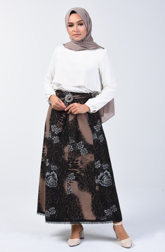 Elastic Waist Belted Skirt 1072-01 Black Mink 1072-01