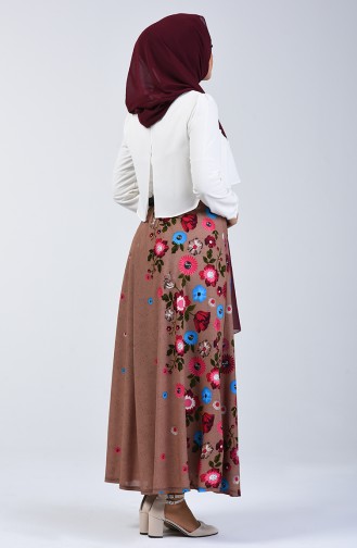 Elastic Waist Belted Skirt 1074-01 Milk Coffee 1074-01