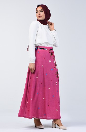 Elastic Waist Belted Skirt 1074a-01 Fuchsia 1074A-01