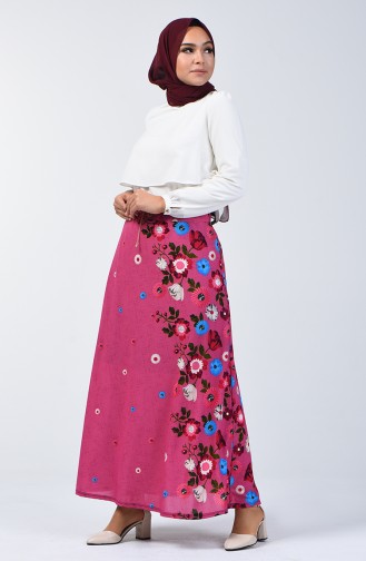 Elastic Waist Belted Skirt 1074a-01 Fuchsia 1074A-01