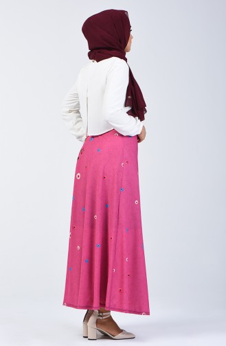 Elastic Waist Belted Skirt 1074a-01 Fuchsia 1074A-01