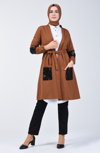 Sequined Belted Sweater 2052-02 Milky Brown 2052-02