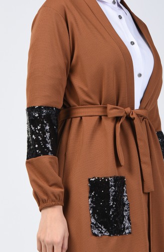 Sequined Belted Sweater 2052-02 Milky Brown 2052-02