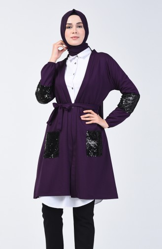 Sequined Belted Sweater 2052-03 Purple 2052-03
