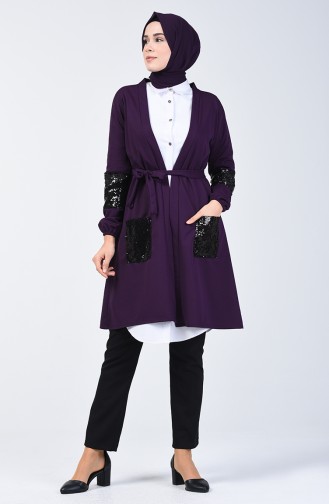 Sequined Belted Sweater 2052-03 Purple 2052-03