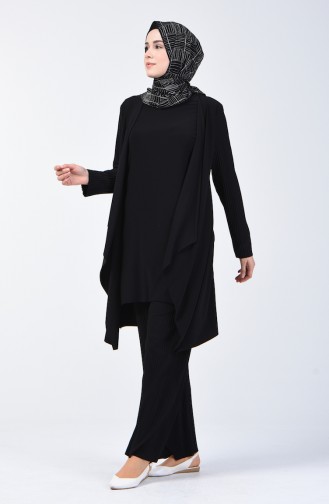 Pleated Sandy Tunic Trousers Double Suit 2050-01 Black 2050-01