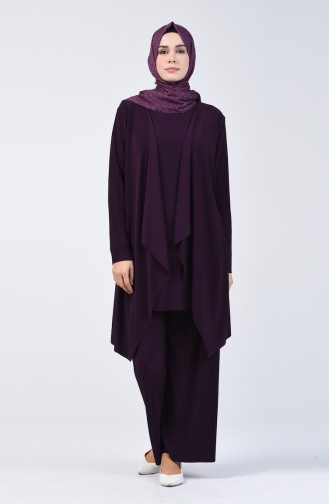 Piliseli Sandy Tunik Pantolon İkili Takım 2050-02 Mor