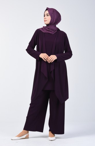 Piliseli Sandy Tunik Pantolon İkili Takım 2050-02 Mor