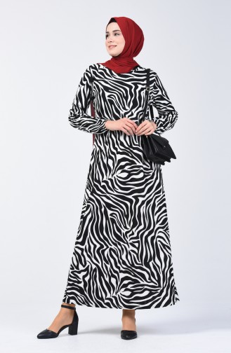 Robe à Motifs 8859-07 Noir Blanc 8859-07