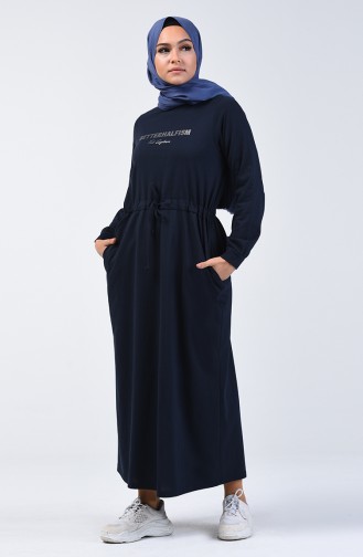 Navy Blue Hijab Dress 4114-02