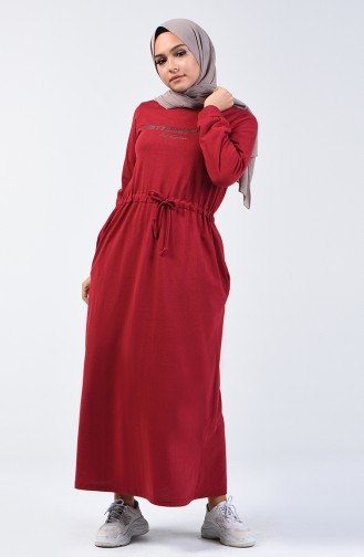 Claret Red Hijab Dress 4114-04
