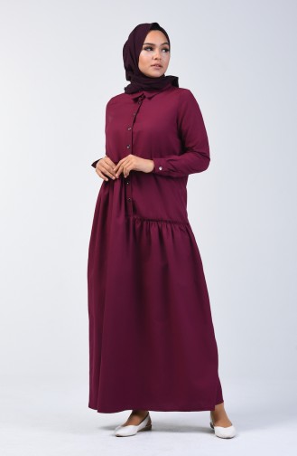 Shirring Detailed Dress 3144-02 Plum 3144-02