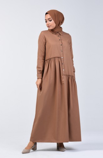 Büzgü Detaylı Elbise 3144-06 Camel
