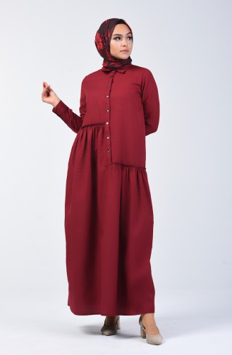 Shirring Detailed Dress 3144-07 Burgundy 3144-07