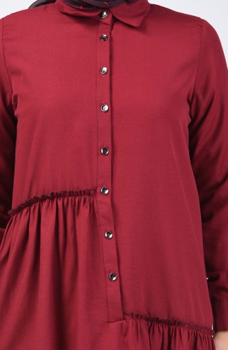 Shirring Detailed Dress 3144-07 Burgundy 3144-07