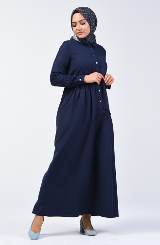 Robe à Détail Froncée 3144-11 Bleu Marine 3144-11