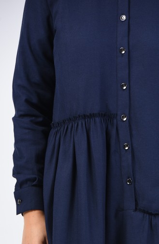 Shirring Detailed Dress 3144-11 Navy Blue 3144-11